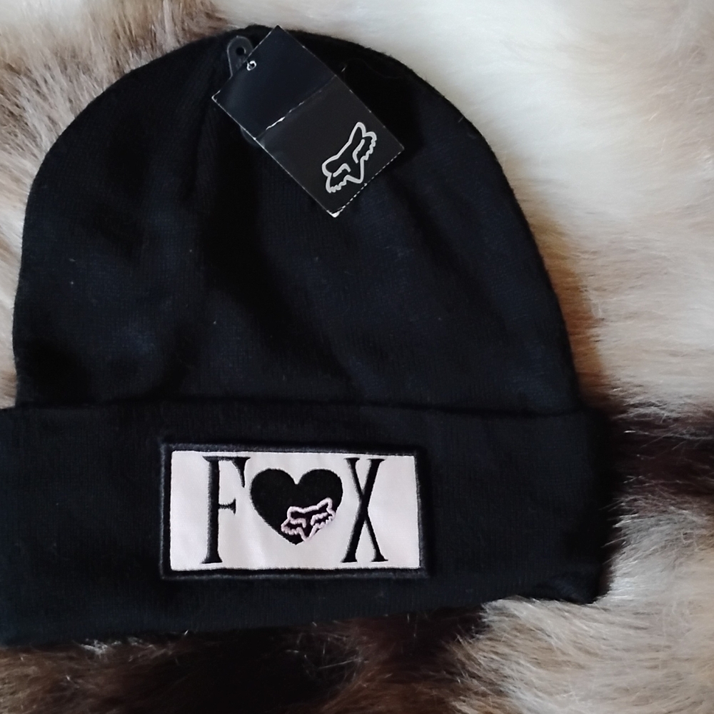 Fox Black Knit Hat with Logo